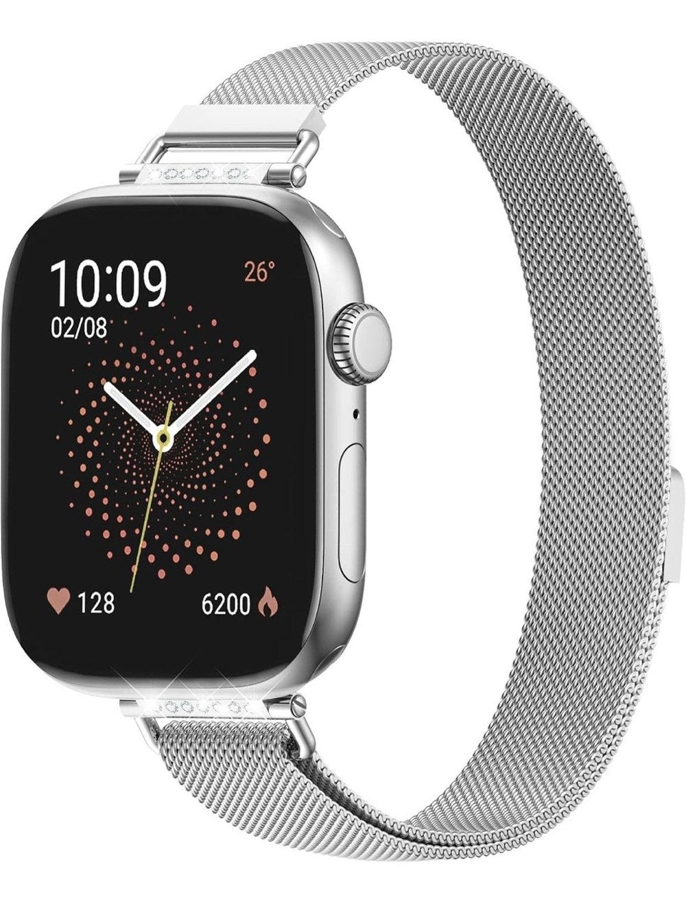 Slim Silver diamond rhinestone Smartwatch with Metal Milanese Band  (38-48 mm)